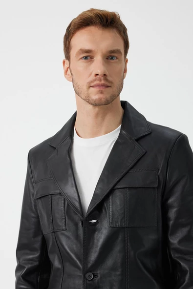 Sezar Siyah Deri Mont - 5