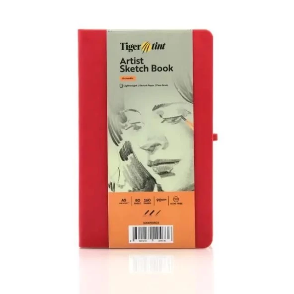 Tigertint Eskiz Defteri Sert Kapak 90gr. A5 80 Yaprak  Kırmızı