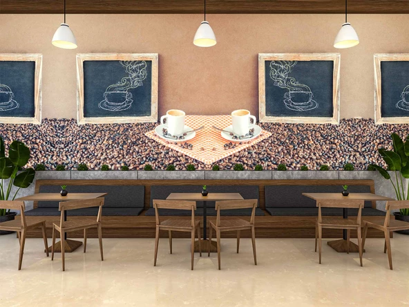 Kahve Bardağı Ve Çekirdeği Temalı Cafe Duvar Kağıdı Baskı - Resim 4