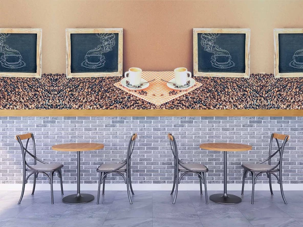Kahve Bardağı Ve Çekirdeği Temalı Cafe Duvar Kağıdı Baskı - Resim 3
