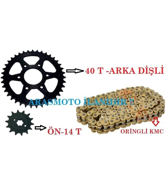 BAJAJ PULSAR NS 200-RS 200 GOLD SARI ORİNGLİ ZİNCİR DİŞLİ TAKIMI (40 T-14 T)ARASMOTO