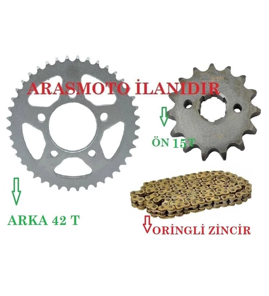 Mondial Drift L 125 Zincir Dişli Seti Oringli Gold Zincir ARKA 42 Dişli - ÖN 15 Dişli ARASMOTO