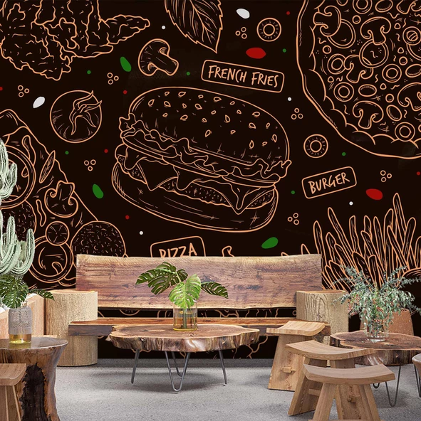 Hamburger Temalı Cafe Duvar Kağıdı Baskı