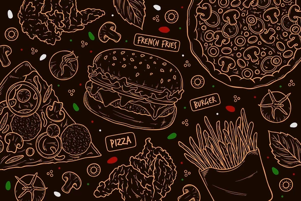 Hamburger Temalı Cafe Duvar Kağıdı Baskı - Resim 5