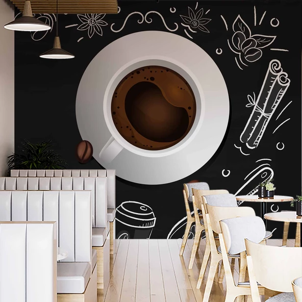 Kahve Desenli Cafe Duvar Kağıdı Baskı - 2