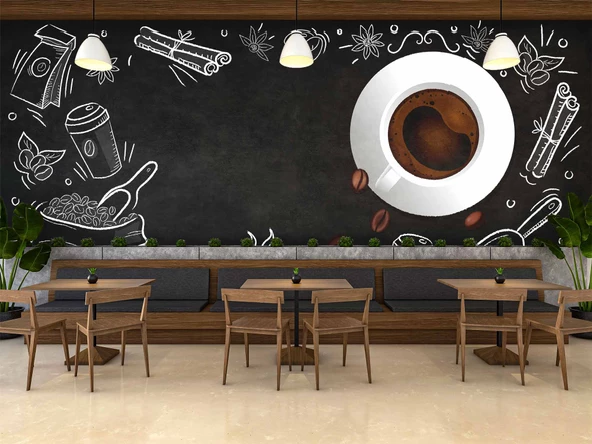 Kahve Desenli Cafe Duvar Kağıdı Baskı - 4