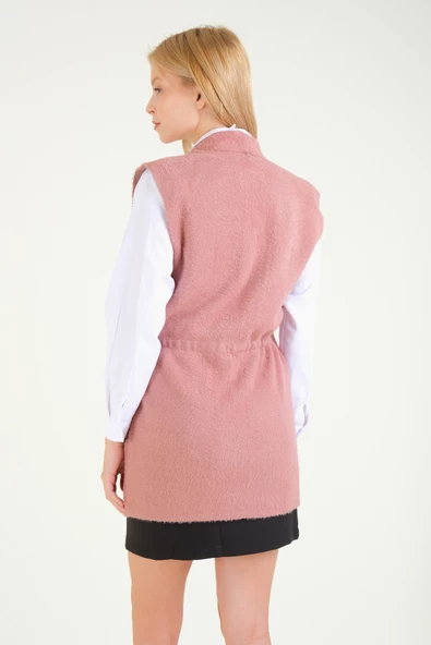 Kadın Bel Kurdela Ayarlamalı Tüylü Yelek Gül - 6