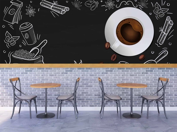 Kahve Desenli Cafe Duvar Kağıdı Baskı - 3