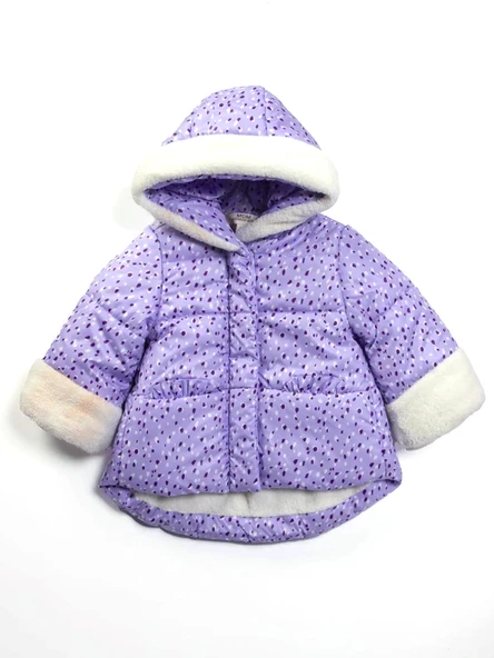 Özel Havalı Kürk Detaylı Puanlı Fermuar İçi Polarlı Kapüşonlu Kışlık İçi Peluş Kız Bebek Mont Şişme - 2