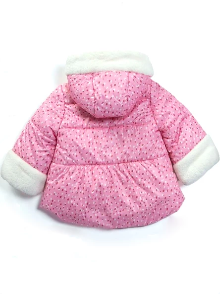 Özel Havalı Kürk Detaylı Puanlı Fermuar İçi Polarlı Kapüşonlu Kışlık İçi Peluş Kız Bebek Mont Şişme - 8
