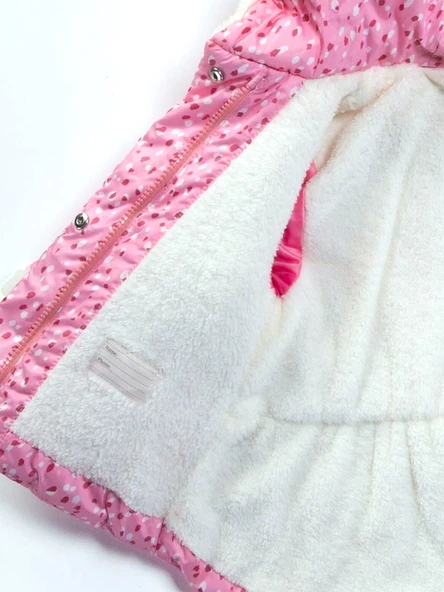 Özel Havalı Kürk Detaylı Puanlı Fermuar İçi Polarlı Kapüşonlu Kışlık İçi Peluş Kız Bebek Mont Şişme - 6