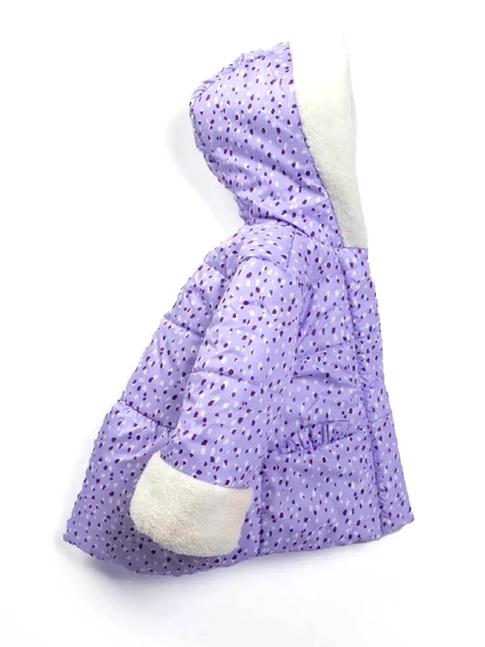 Özel Havalı Kürk Detaylı Puanlı Fermuar İçi Polarlı Kapüşonlu Kışlık İçi Peluş Kız Bebek Mont Şişme - 12