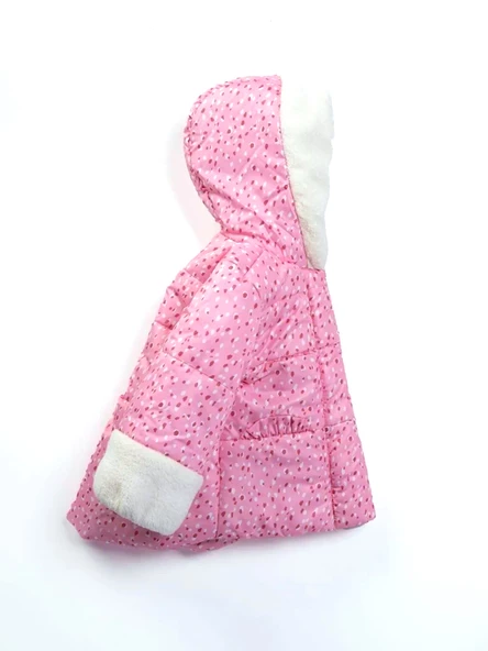 Özel Havalı Kürk Detaylı Puanlı Fermuar İçi Polarlı Kapüşonlu Kışlık İçi Peluş Kız Bebek Mont Şişme - 10