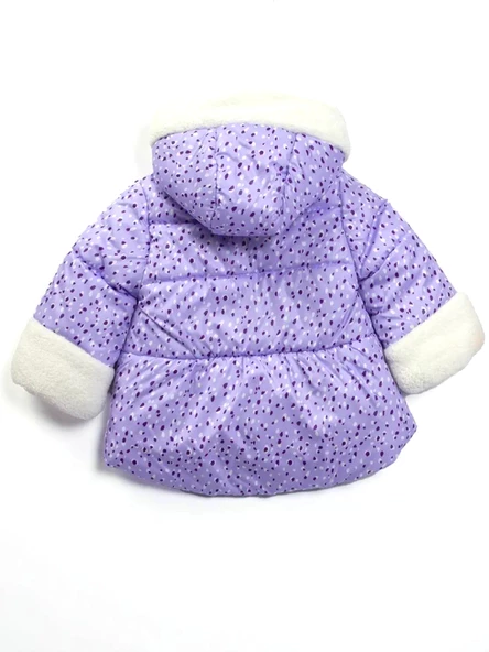 Özel Havalı Kürk Detaylı Puanlı Fermuar İçi Polarlı Kapüşonlu Kışlık İçi Peluş Kız Bebek Mont Şişme - 5