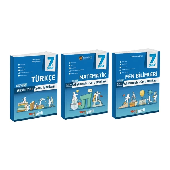 Gizli Yayınları 7. Sınıf Türkçe - Matematik - Fen Bilimleri Alıştırmalı Soru Bankası ürün görseli