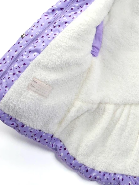 Özel Havalı Kürk Detaylı Puanlı Fermuar İçi Polarlı Kapüşonlu Kışlık İçi Peluş Kız Bebek Mont Şişme - 4