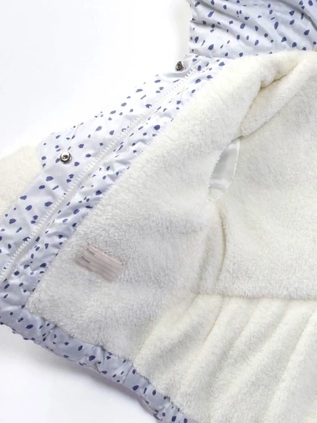 Özel Havalı Kürk Detaylı Puanlı Fermuar İçi Polarlı Kapüşonlu Kışlık İçi Peluş Kız Bebek Mont Şişme - 7