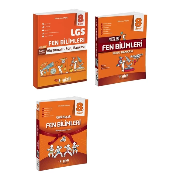 Gizli Yayınları 2025 8. Sınıf Lgs Fen Bilimleri Alıştırmalı + Usta Işi + Gizli Kuşak Serisi Seti 3 Kitap
