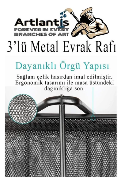 Masa Üstü Siyah Fileli Kalemlik Çöp Kovası ve 3 Katlı Evrak Rafı 5 Parça 1 Paket 5 li Masa Üstü Düzenleyici Kalemlik Küp Notluk Ataşlık - 4