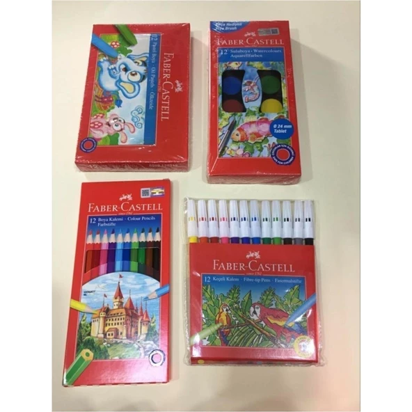 Faber Castell Kırtasiye ve Oyuncak Dünyası 4’lü Okul Seti Boya Kalemleri Anaokul - Kreş - Ilkokul