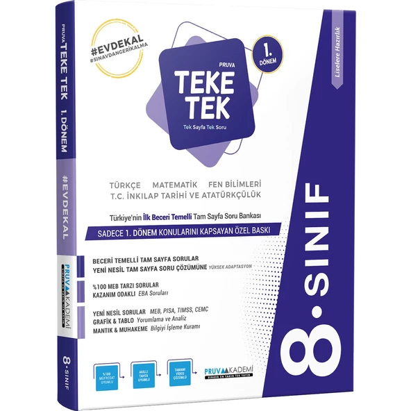 Pruva Akademi 8. Sınıf Teke Tek 1. Dönem Tam Sayfa Soru Bankası ürün görseli