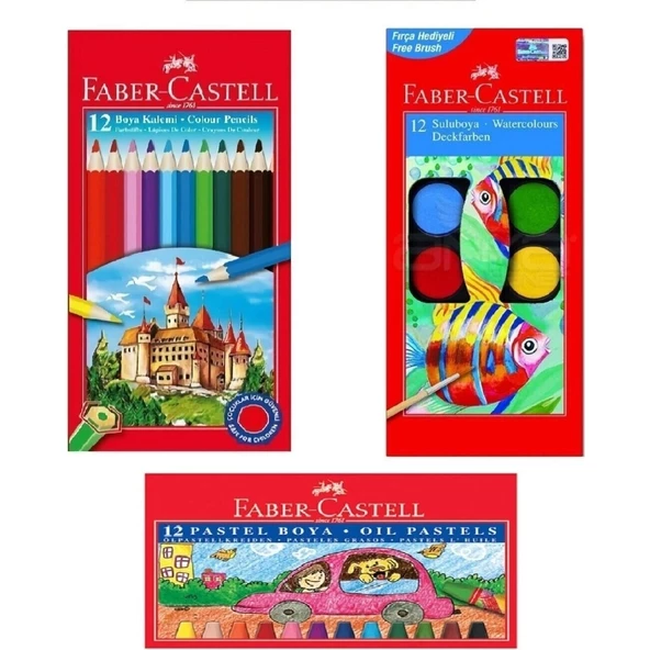 Faber-Castell Kırtasiye ve Oyuncak Dünyası 3'lü Boya Seti Anaokul Seti - Kreş Seti - Ilkokul Seti