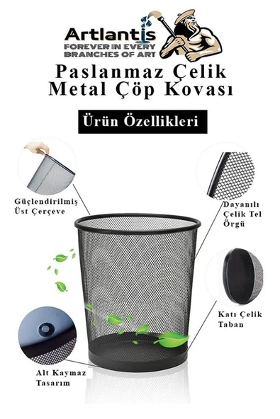 Masa Üstü Siyah Fileli Kalemlik Çöp Kovası ve 3 Katlı Evrak Rafı 5 Parça 1 Paket 5 li Masa Üstü Düzenleyici Kalemlik Küp Notluk Ataşlık - 5