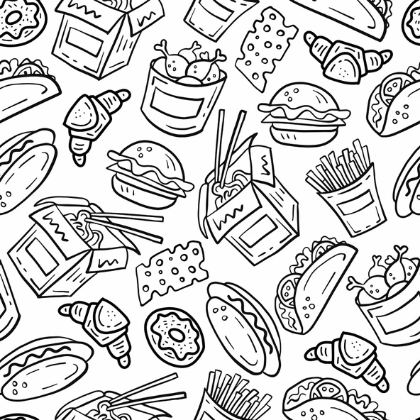 Fast-Food Desenli Cafe Duvar Kağıdı Baskı - 5