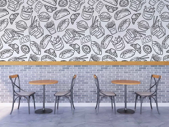 Fast-Food Desenli Cafe Duvar Kağıdı Baskı - 3