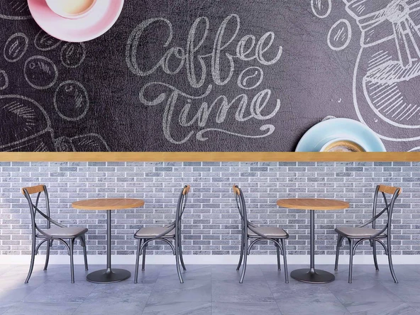 Cafe Desenli-Yazılı Duvar Kağıdı Baskı - 3