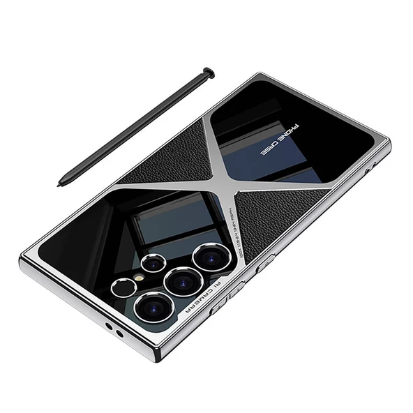 Galaxy S24 Ultra Kılıf Ultra İnce Kamera Korumalı PC + Deri Arka Yüzey  X-Pro Kapak - 7