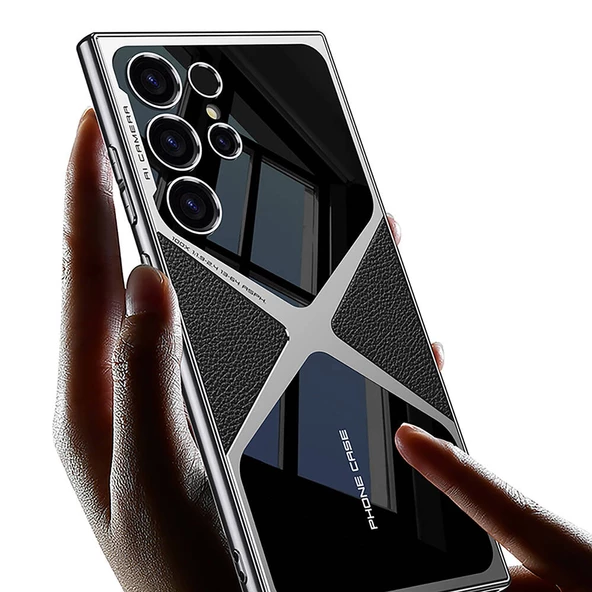 Galaxy S24 Ultra Kılıf Ultra İnce Kamera Korumalı PC + Deri Arka Yüzey  X-Pro Kapak - 4