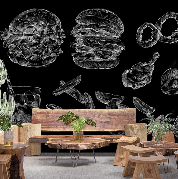 Fast-Food Konulu Duvar Kağıdı Baskı