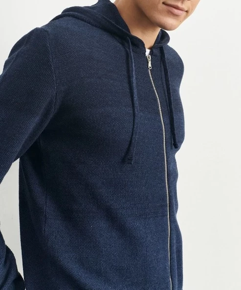 AC&Co / Altınyıldız Classics Erkek Indigo-lacivert Standart Fit Normal Kesim Kapüşonlu Desenli Triko Hırka - 4