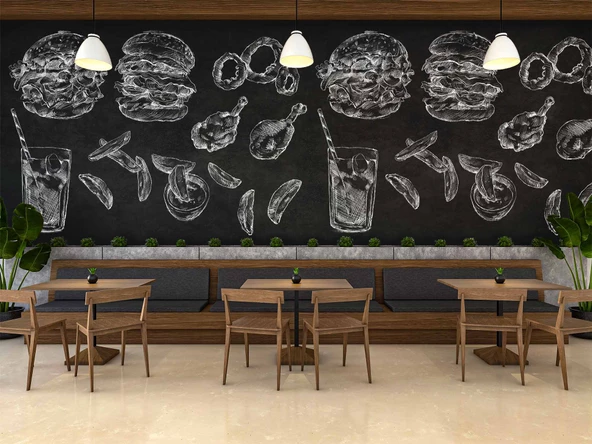 Fast-Food Konulu Duvar Kağıdı Baskı - Resim 4