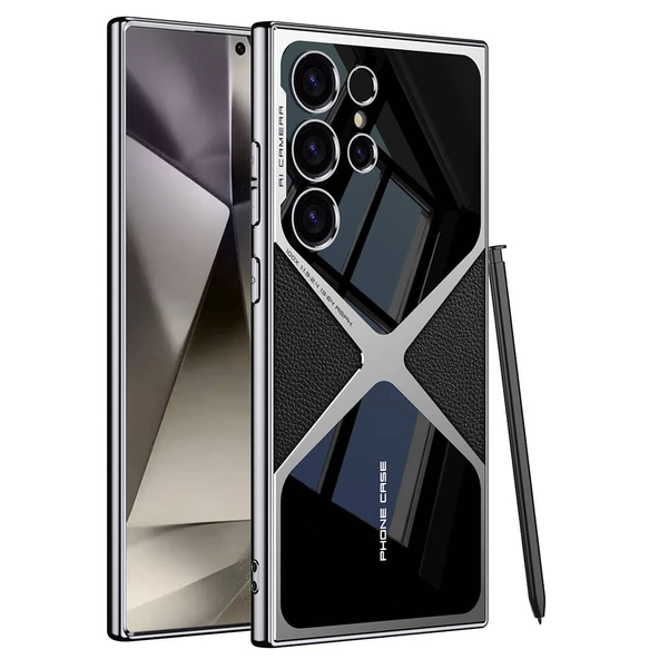 Galaxy S24 Ultra Kılıf Ultra İnce Kamera Korumalı PC + Deri Arka Yüzey  X-Pro Kapak - 9