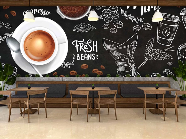 Fincan Ve Cezve Temalı Duvar Kağıdı Baskı - Resim 4