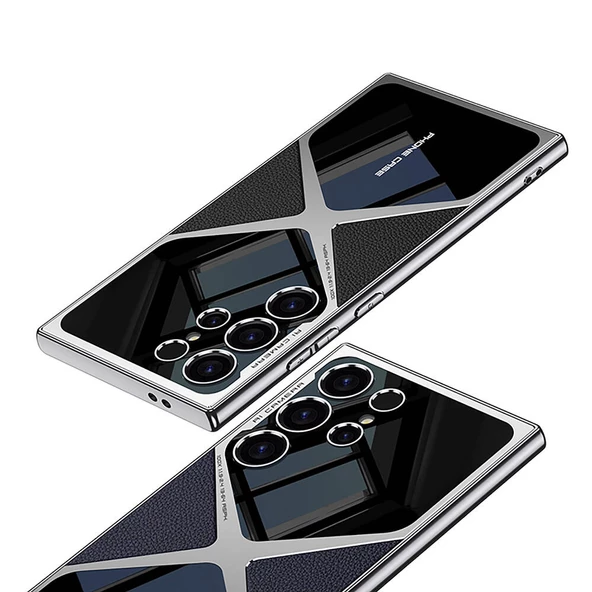 Galaxy S24 Ultra Kılıf Ultra İnce Kamera Korumalı PC + Deri Arka Yüzey  X-Pro Kapak - 6
