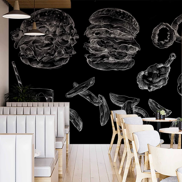Fast-Food Konulu Duvar Kağıdı Baskı - Resim 2