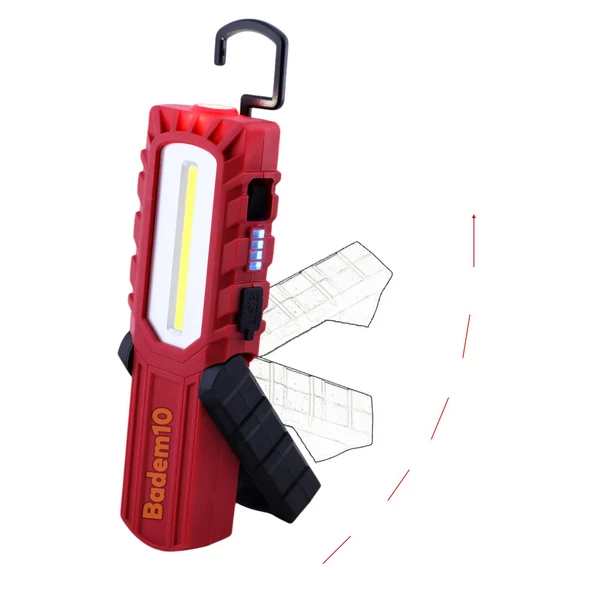 Mıknatıslı İş Lambası Led El Feneri Askılı Işıldak Kamp Lambası 5+1 W Şarjlı Gece Lambası 4400 mAh - 6