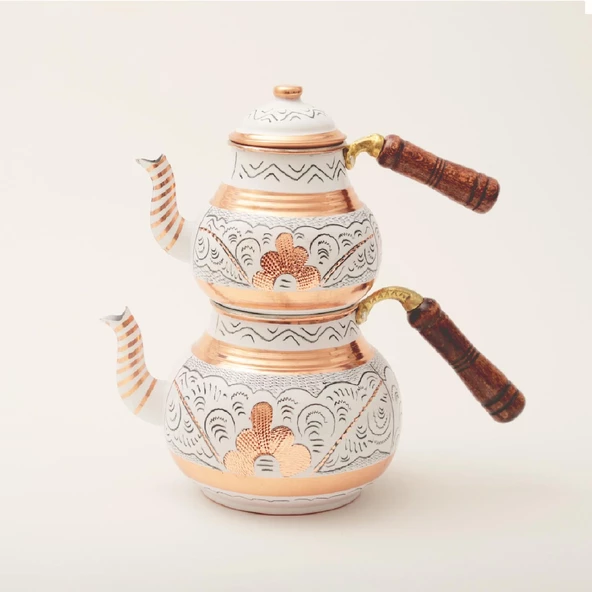 Erzincan El İşlemeli Bakır ÇAYDANLIK NO:2 BEYAZ - 5