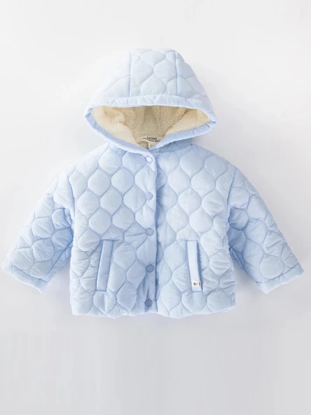 Havalı Kapitone Detaylı Düğmeli Cepli İçi Kürklü Kapüşonlu Kışlık İçi Peluş Kız Bebek Mont Şişme - 4