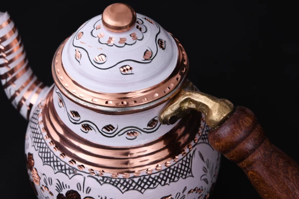 Erzincan El İşlemeli Bakır ÇAYDANLIK NO:2 BEYAZ - 4