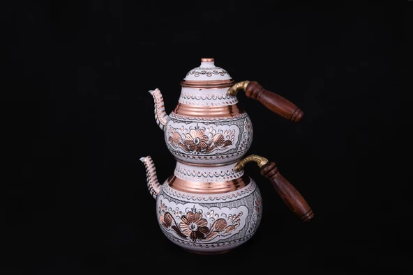 Erzincan El İşlemeli Bakır ÇAYDANLIK NO:2 BEYAZ - 2