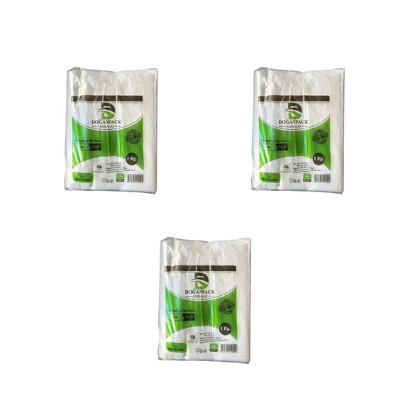 Doğanpack Şeffaf Naylon 2 lik 23x36 Cm. Bakkaliye Poşeti Torbası - 1 Kg. - Ort. 190 Adet - 3 Paket - 1