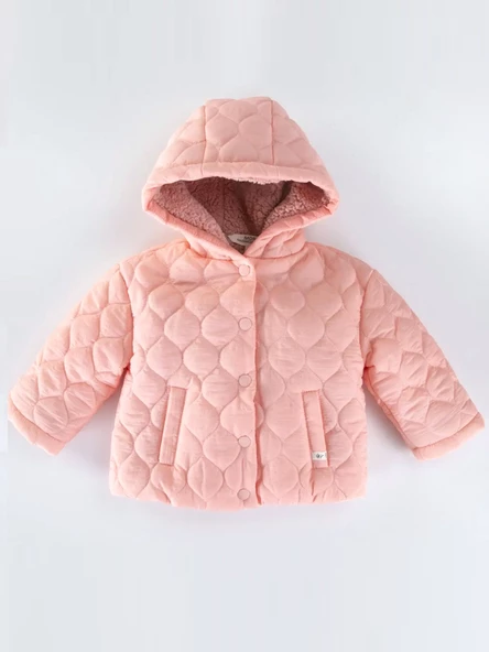 Havalı Kapitone Detaylı Düğmeli Cepli İçi Kürklü Kapüşonlu Kışlık İçi Peluş Kız Bebek Mont Şişme - 2