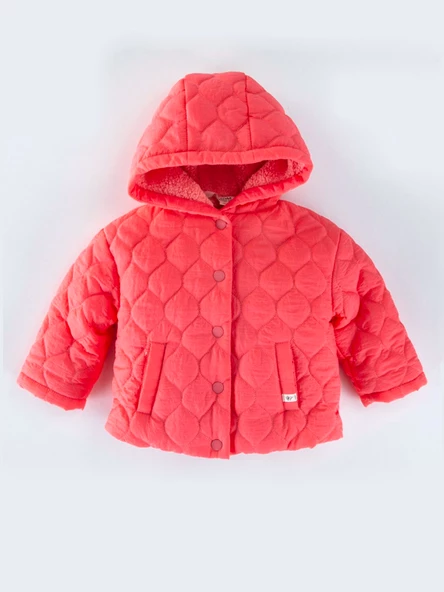 Havalı Kapitone Detaylı Düğmeli Cepli İçi Kürklü Kapüşonlu Kışlık İçi Peluş Kız Bebek Mont Şişme - 3