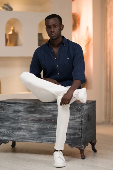 Dorss Slimfit %100 Linen (Ham Keten) Uzun Kol Yaka Düğmeli Yazlık Gömlek - 7