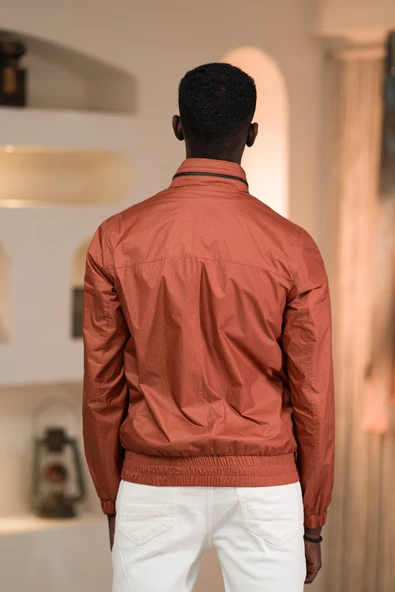 Slimfit Beli Lastikli Gizli Kapşonlu Dik Yaka Fermuarlı Baharlık Mont - 7