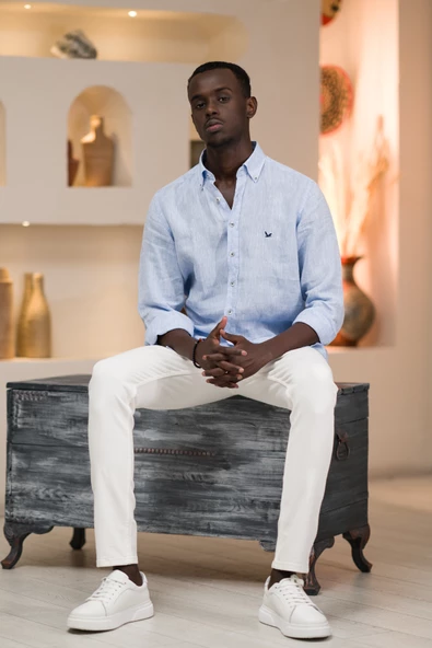 Dorss Slimfit %100 Linen (Ham Keten) Uzun Kol Yaka Düğmeli Yazlık Gömlek